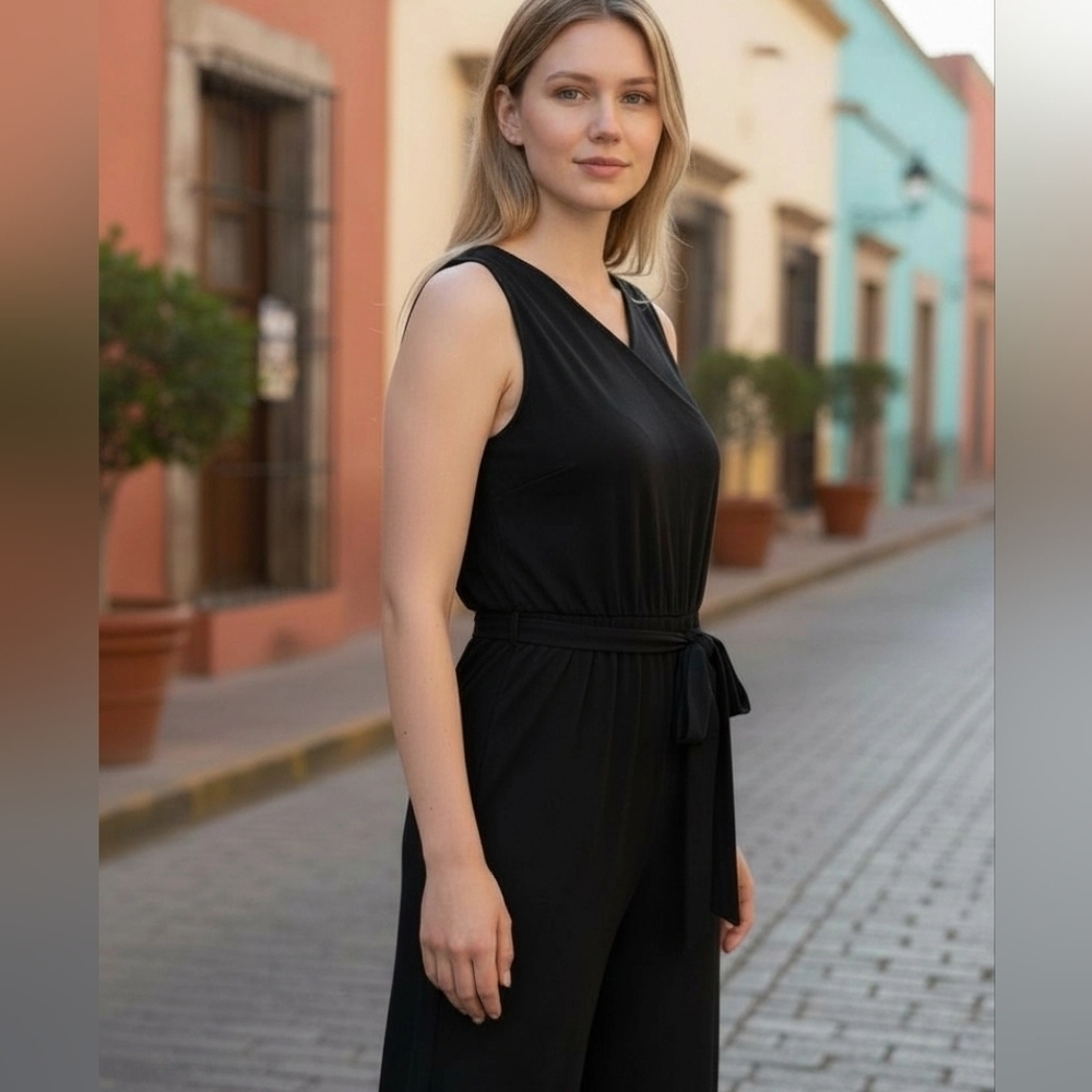Alfani Black Maxi Dress in Medium cross over neck  sleeveless chic look